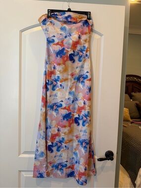 Floral Watercolor Maxi Dress in Blue & Pink